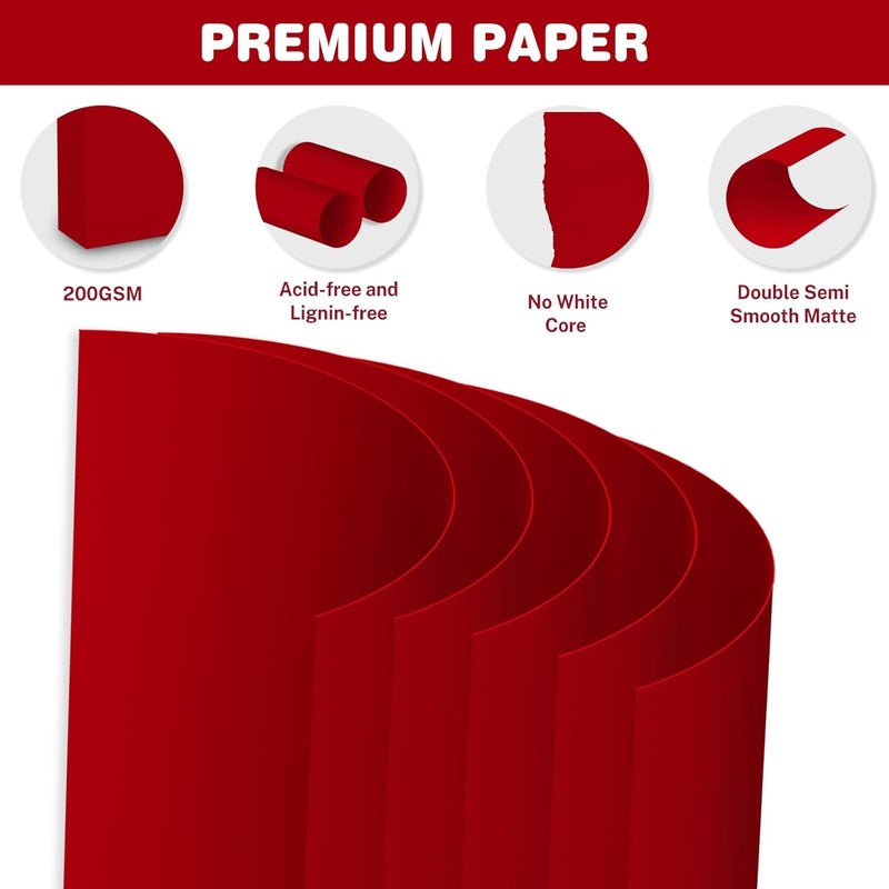 Ciphyfee Cardstock 8.5 X 11, 80 Sheets Christmas Red Card Stock, 75lb/ 200gsm Copy Paper, Cardstock Printer Paper for Art, Drawing, Invitations, DIY Cards, Craft, Construction, School & Office Supplie - Image 3